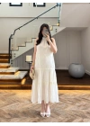 EKRU GÜPÜR DETAY KAT KAT ELBİSE-9614
