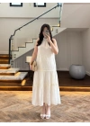 EKRU GÜPÜR DETAY KAT KAT ELBİSE-9614