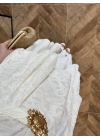 EKRU KEMERLİ KAT KAT ELBİSE -4098