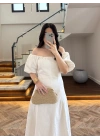 EKRU MADONNA YAKA ELBİSE -0465