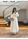 EKRU PİLE DETAY ELBİSE -2399