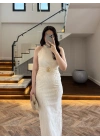 EKRU SİMLİ GOLD AKSESURALI ELBİSE-4023