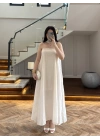 EKRU TAŞLI FULARLI ELBİSE -3458