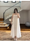 EKRU TAŞLI FULARLI ELBİSE -3458