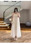 EKRU TAŞLI FULARLI ELBİSE -3458