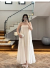 EKRU TAŞLI FULARLI ELBİSE -3458