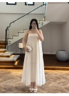 EKRU TAŞLI FULARLI ELBİSE -3458