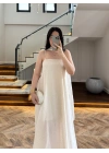 EKRU TAŞLI FULARLI ELBİSE -3458