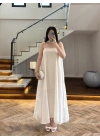 EKRU TAŞLI FULARLI ELBİSE -3458
