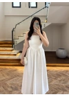 EKRU TAŞLI KUŞAKLI ELBİSE -3970
