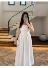 EKRU TAŞLI KUŞAKLI ELBİSE -3970