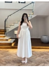 EKRU TAŞLI KUŞAKLI ELBİSE -3970
