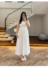 EKRU TAŞLI KUŞAKLI ELBİSE -3970