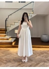 EKRU TAŞLI KUŞAKLI ELBİSE -3970