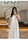 EKRU TAŞLI KUŞAKLI ELBİSE -3970