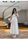 EKRU TAŞLI KUŞAKLI ELBİSE -3970