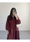 ELETA BORDO MÜSLİN UZUN ELBİSE