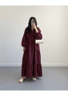 ELETA BORDO MÜSLİN UZUN ELBİSE