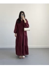 ELETA BORDO MÜSLİN UZUN ELBİSE