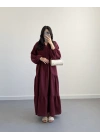 ELETA BORDO MÜSLİN UZUN ELBİSE