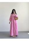 ELETA PEMBE MÜSLİN UZUN ELBİSE