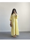 ELETA SARI MÜSLİN UZUN ELBİSE