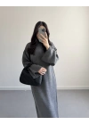 GRİ BALIKÇI YAKA TRİKO ELBİSE