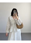GRİ ÇİZGİLİ BEBE YAKA PÜSKÜL BLUZ