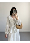 GRİ ÇİZGİLİ BEBE YAKA PÜSKÜL BLUZ