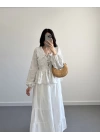 GRİ ÇİZGİLİ BEBE YAKA PÜSKÜL BLUZ