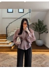 GÜL KURUSU BELDEN OTURTMALI ORGANZE GÖMLEK-EU5233