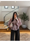 GÜL KURUSU BELDEN OTURTMALI ORGANZE GÖMLEK-EU5233