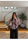 GÜL KURUSU BELDEN OTURTMALI ORGANZE GÖMLEK-EU5233