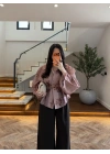 GÜL KURUSU BELDEN OTURTMALI ORGANZE GÖMLEK-EU5233