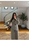 HAKİ ASİMETRİK BAĞCIKLI BLUZ TAKIM -9203