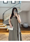 HAKİ ASİMETRİK VOLAN DETAY ELBİSE-2403