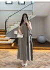 HAKİ ASİMETRİK VOLAN DETAY ELBİSE-2403