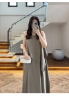 HAKİ ASİMETRİK VOLAN DETAY ELBİSE-2403