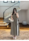 HAKİ ASİMETRİK VOLAN DETAY ELBİSE-2403