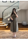 HAKİ BEL BÜZGÜLÜ CEPLİ ELBİSE-30731