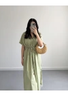 HAKİ BELİ KUŞAKLI V YAKA ELBİSE