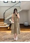 HAKİ BOYUN BAĞLAMALI ELBİSE -4255