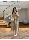 HAKİ BOYUN BAĞLAMALI ELBİSE -4255