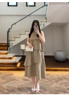 HAKİ BOYUN BAĞLAMALI ELBİSE -4255