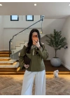 HAKİ DANTEL YAKA DETAY KISA TRENÇ-7776