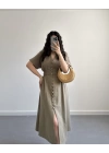 HAKİ DÜĞMELİ V YAKA ELBİSE