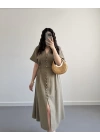 HAKİ DÜĞMELİ V YAKA ELBİSE