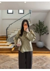 HAKİ EKOSE BAĞCIKLI OVERSİZE GÖMLEK-5589