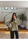 HAKİ EKOSE BAĞCIKLI OVERSİZE GÖMLEK-5589