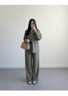 HAKİ KADİFEMSİ DOKULU GÖMLEK TAKIM